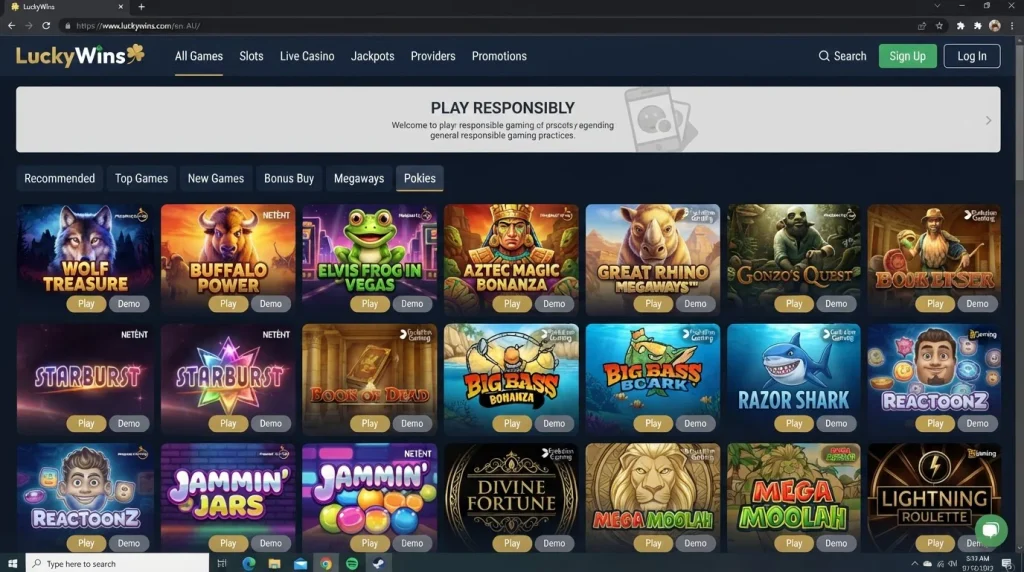 LuckyWins Games and Pokies for Australian Players